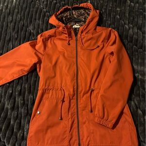 Rust Orange Hooded Women's Parka Jacket with Leopard Lining